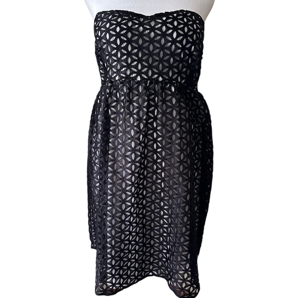 Motherhood Maternity Black Geometric Lace Knee Length Strapless Dress Size M - Picture 8 of 10